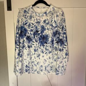 Women's Blue Floral Long Sleeve Top Size M